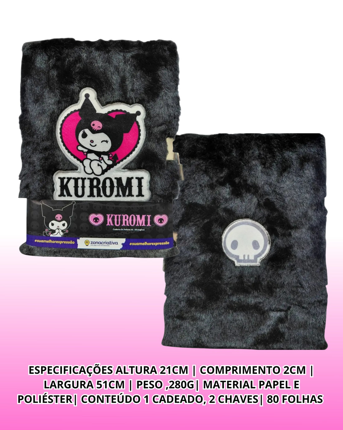Caderno de Pelúcia com Cadeado A5 80fls Kuromi