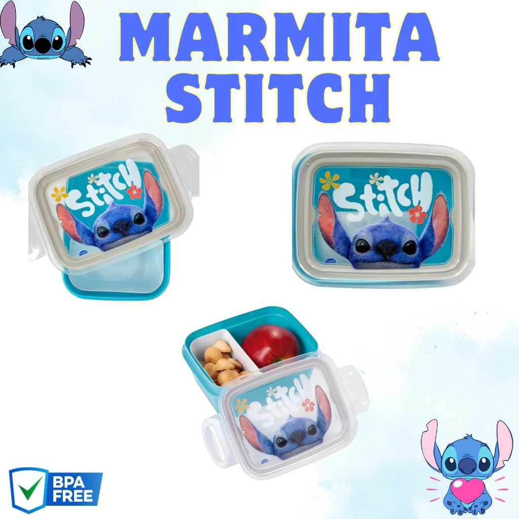 Marmita Hermética Stitch com Trava e Divisória Plasutil – 850 ml
