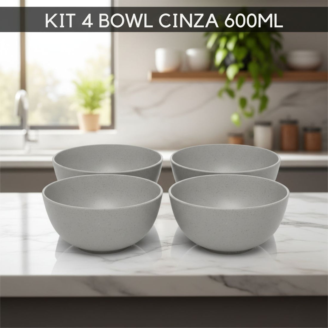 Kit Bowl Fibra de Bambu 600ml 4 peças Cinza