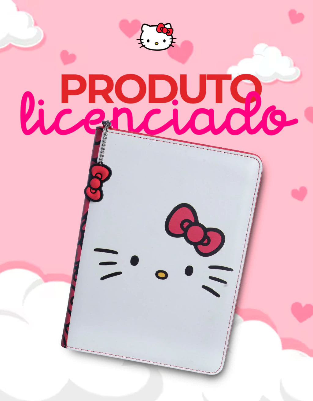 Caderno com Pasta Hello Kitty – 40 Folhas 21 x 41 cm