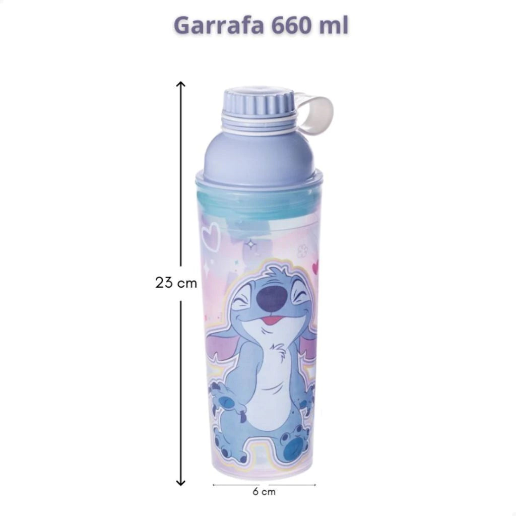 Conjunto Stitch com Garrafa de Tampa Rosqueável e Marmita com Trava