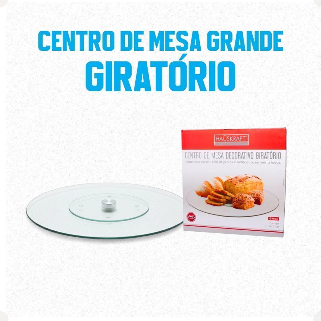 Centro de Mesa Giratório em Vidro – 40 cm
