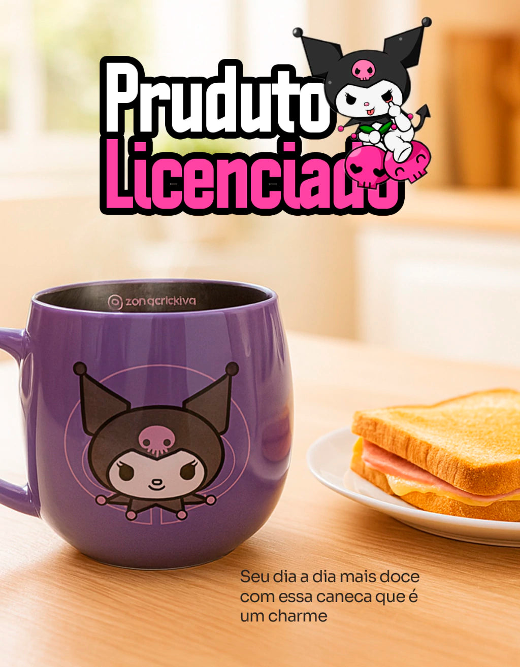 Caneca Maggie Kuromi em Cerâmica – 400 ml