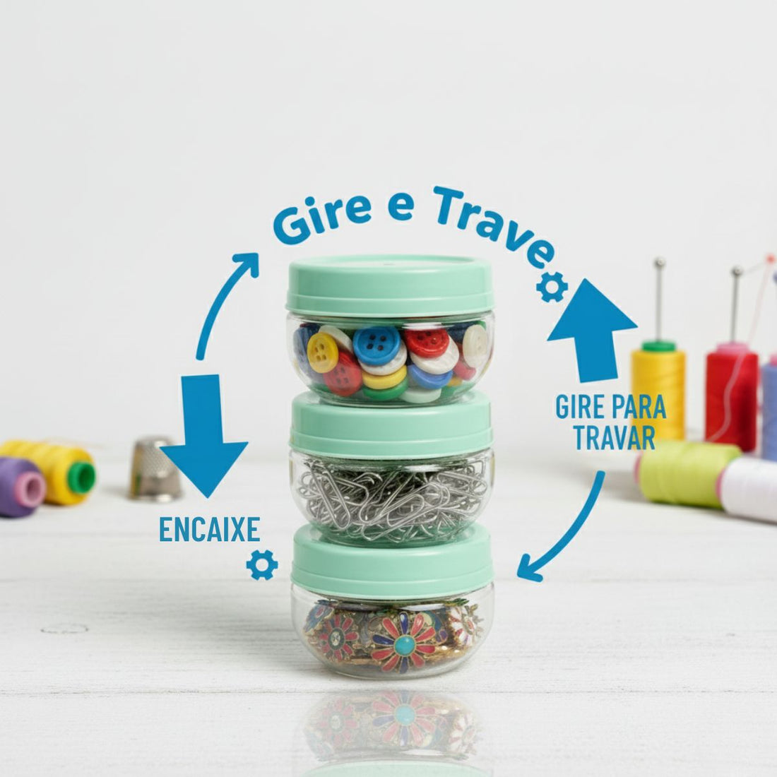 Kit Porta Condimentos Gire Trave 155ml 3 Perças Verde Agua
