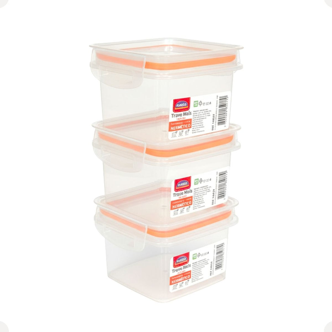 Kit Pote Plástico Hermético Trava Mais 3 Peças 380ml Laranja