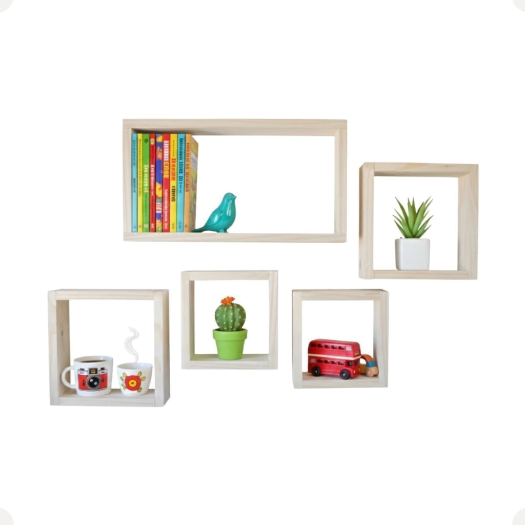 Conjunto de Nichos Decorativos em Madeira Pinus – 5 Peças