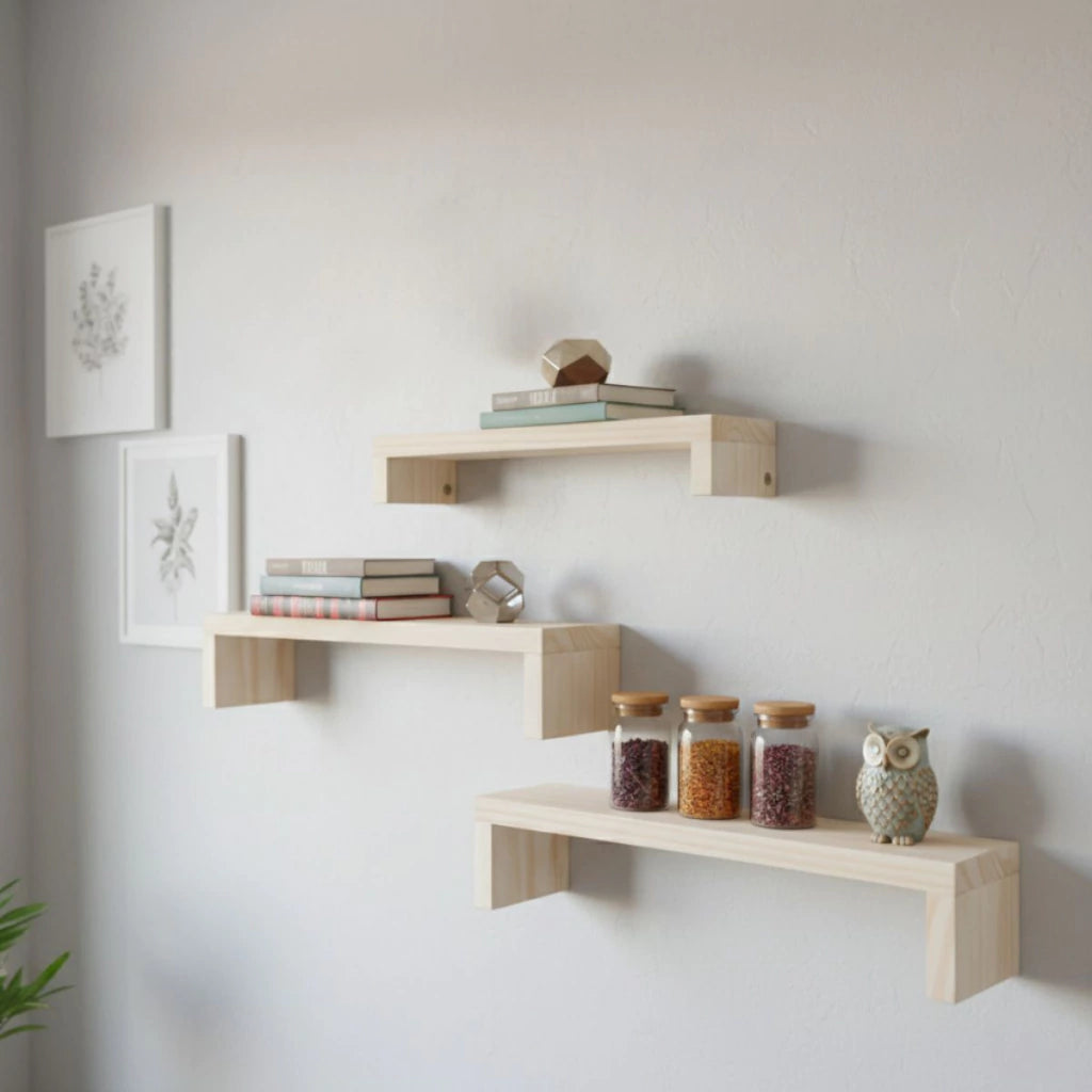Conjunto de Prateleiras em Madeira Pinus – 3 Peças