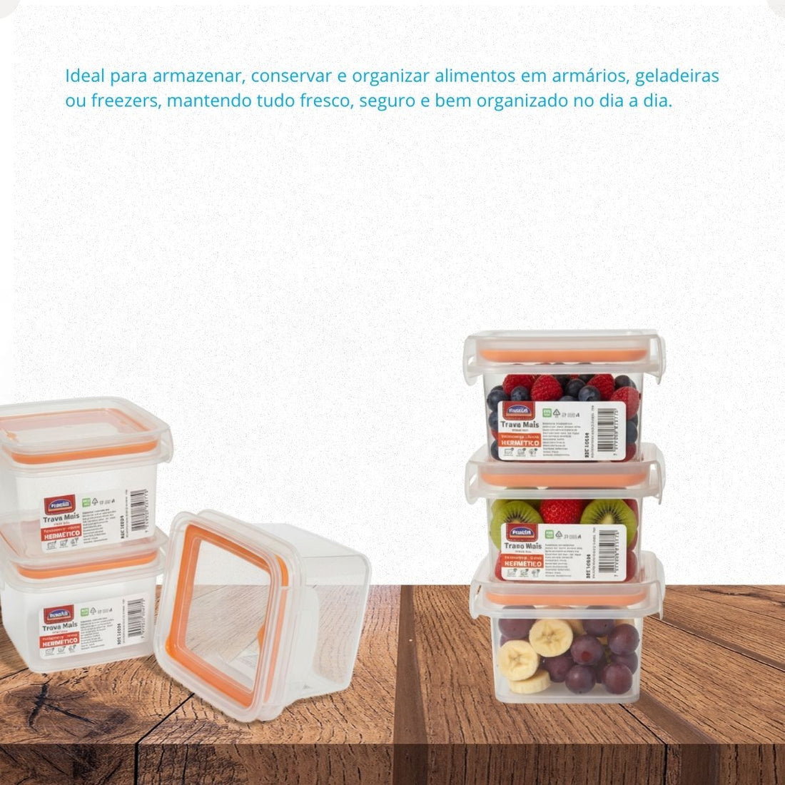 Kit Pote Plástico Hermético Trava Mais 3 Peças 380ml Laranja