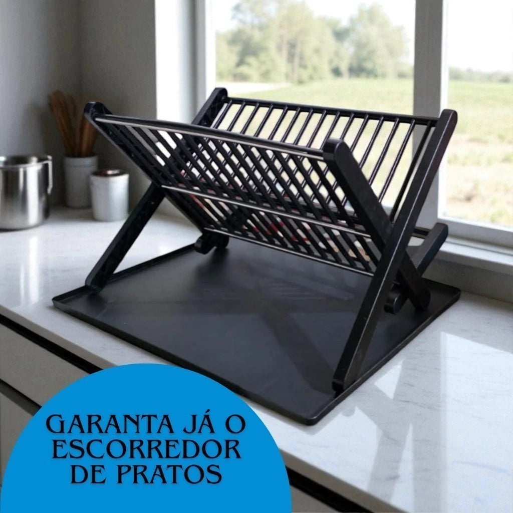 Escorredor de Louças Dobrável Slim para 14 Pratos – Preto