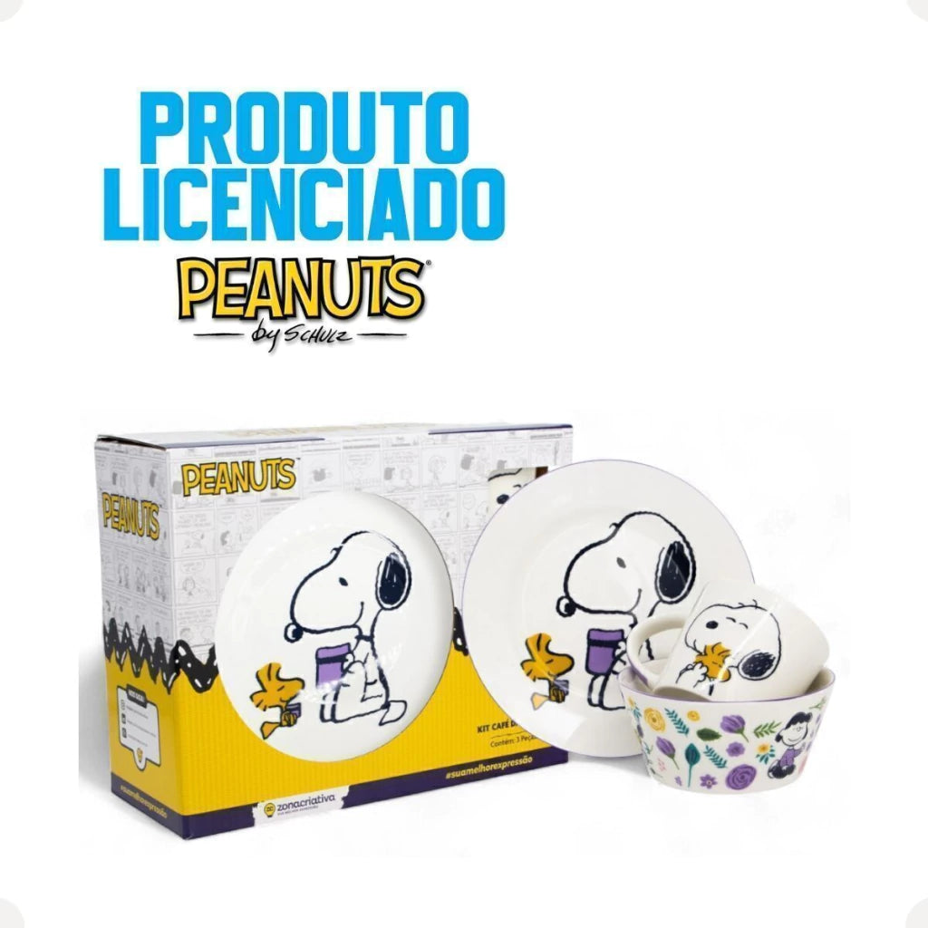 Conjunto Breakfast Snoopy em Cerâmica com Caneca, Bowl e Prato
