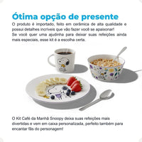 Conjunto Breakfast Snoopy em Cerâmica com Caneca, Bowl e Prato