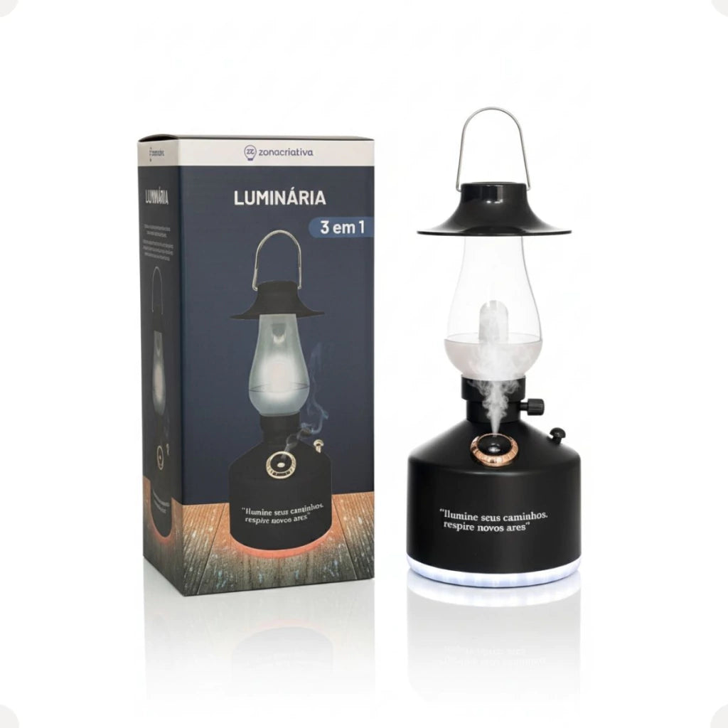 Luminária Lampião LED 3 em 1 com Umidificador