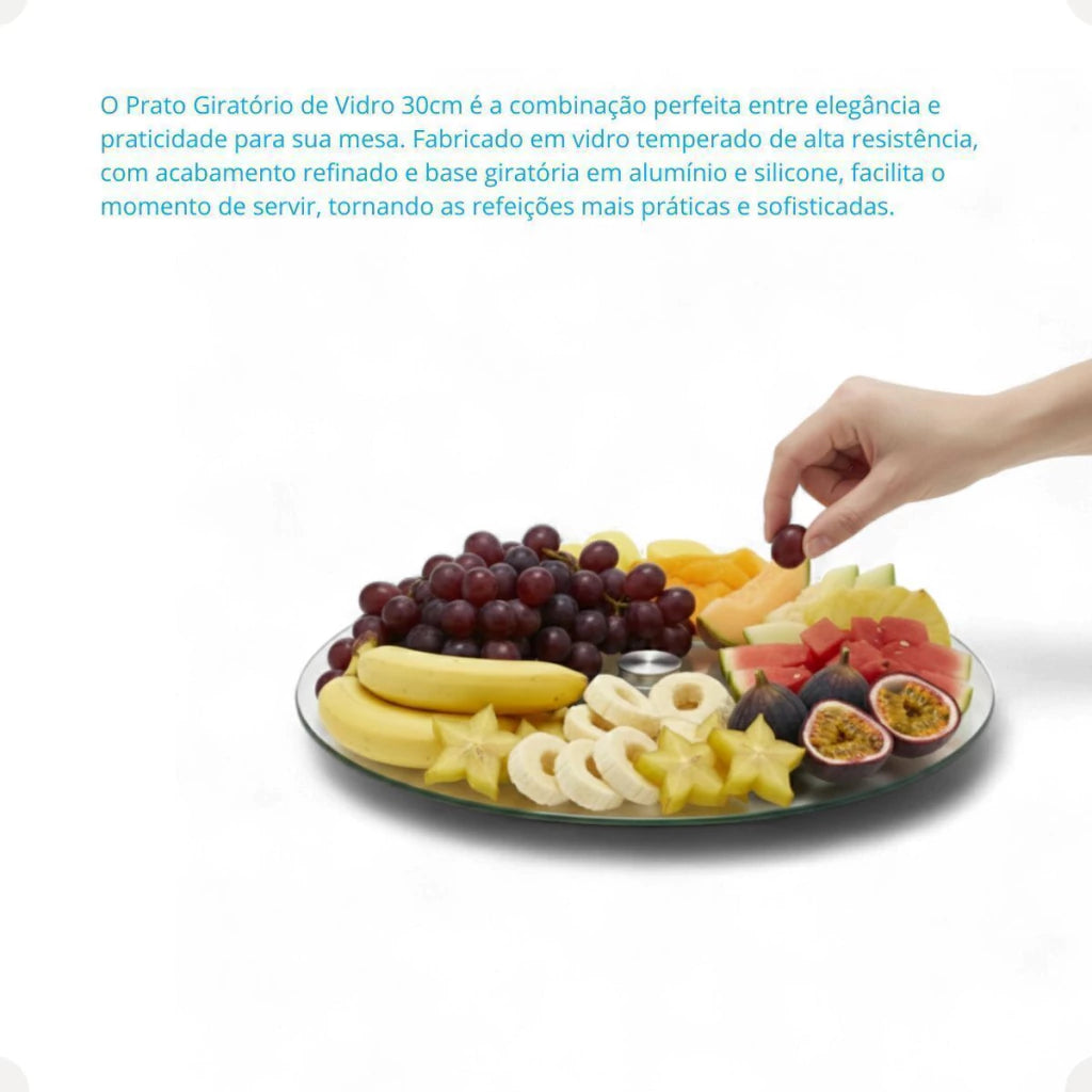 Centro de Mesa Giratório em Vidro – 30 cm