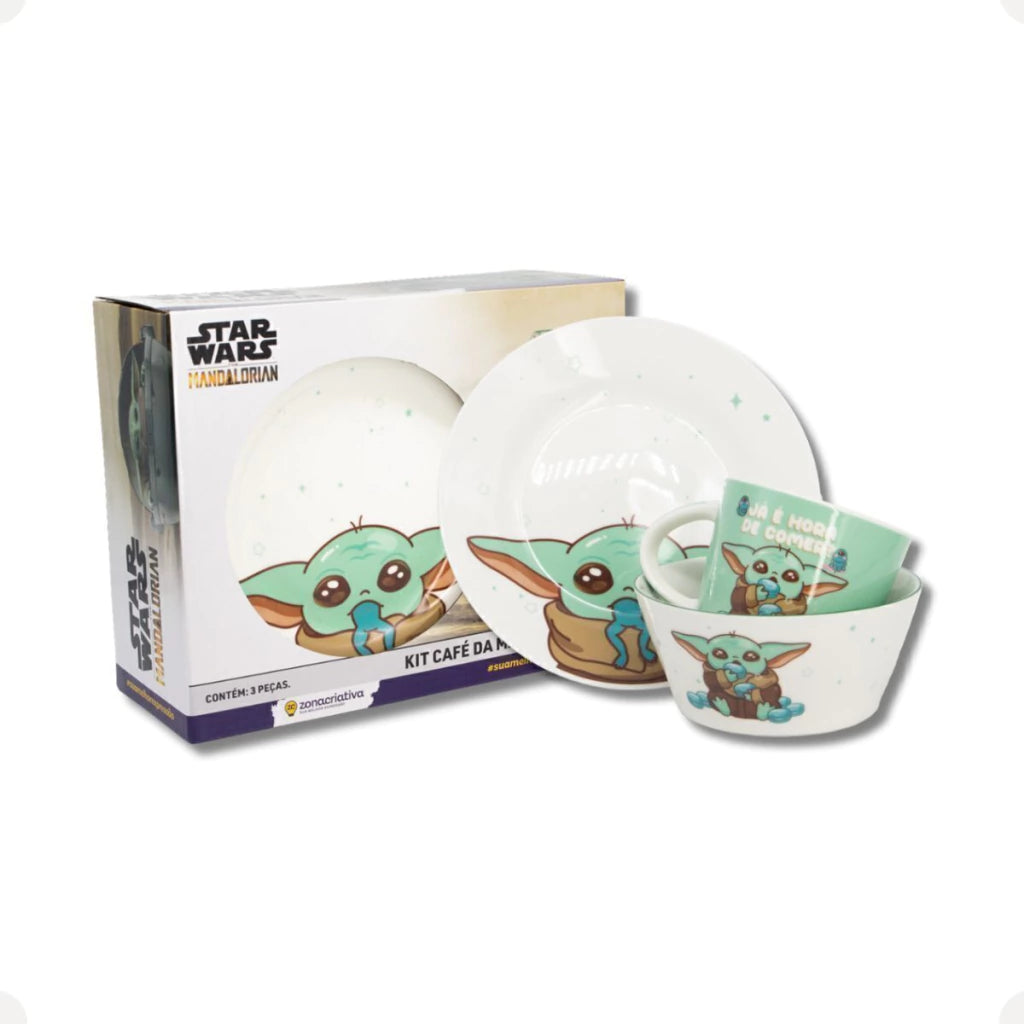 Conjunto Breakfast Baby Yoda em Cerâmica com Caneca, Bowl e Prato