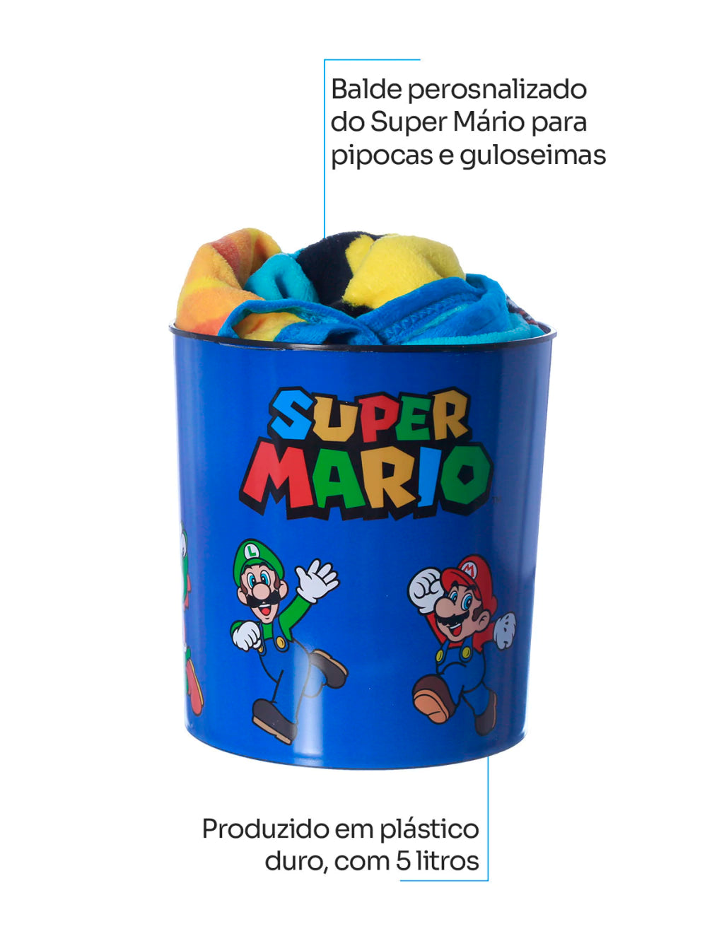 Conjunto Balde de Cinema com Manta Super Mario