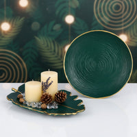 Kit Centro de Mesa Redondo 30cm + Folha Curva 24,5cm Zein Verde Dourado
