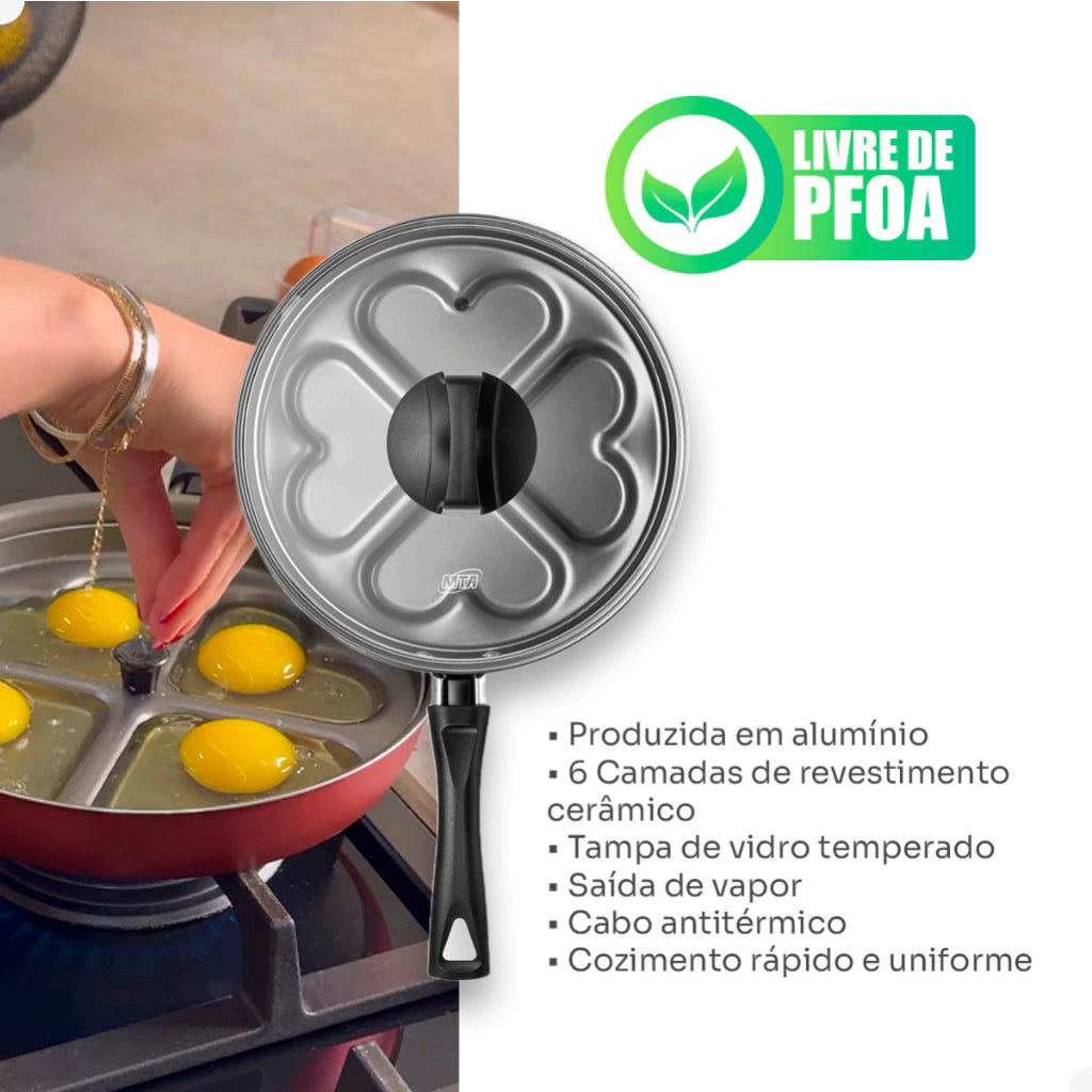 Frigideira Antiaderente MTA Grafite 22 cm com Molde para Ovo Coração