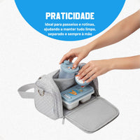 Kit Dosador de Leite em Pó 3 Compartimentos 300ml com Porta Chupeta com Alça e Porta Papinha Duplo com Encaixe 70ml Azul