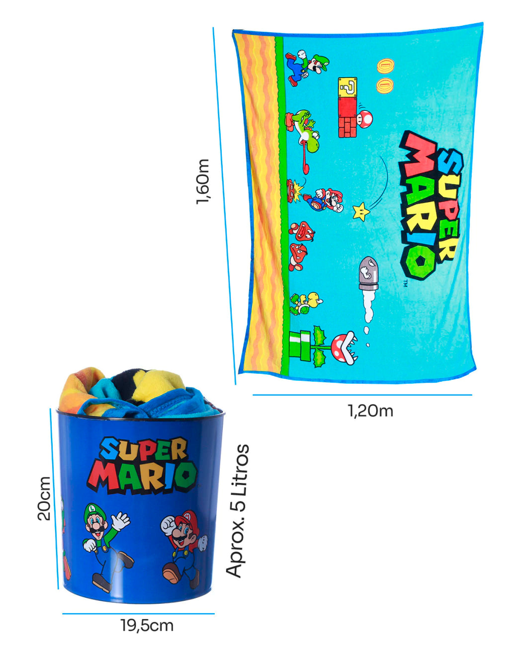 Conjunto Balde de Cinema com Manta Super Mario