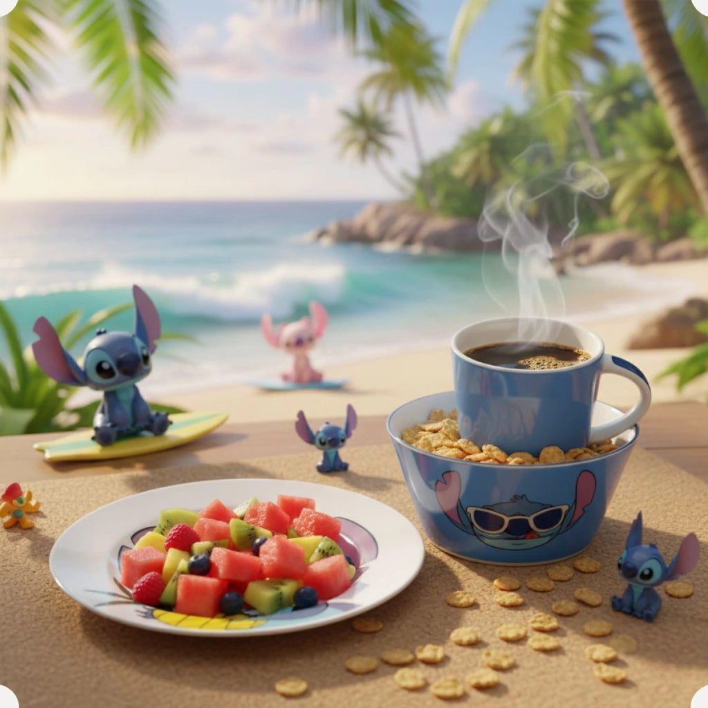 Conjunto Breakfast Stitch em Cerâmica com Caneca, Bowl e Prato