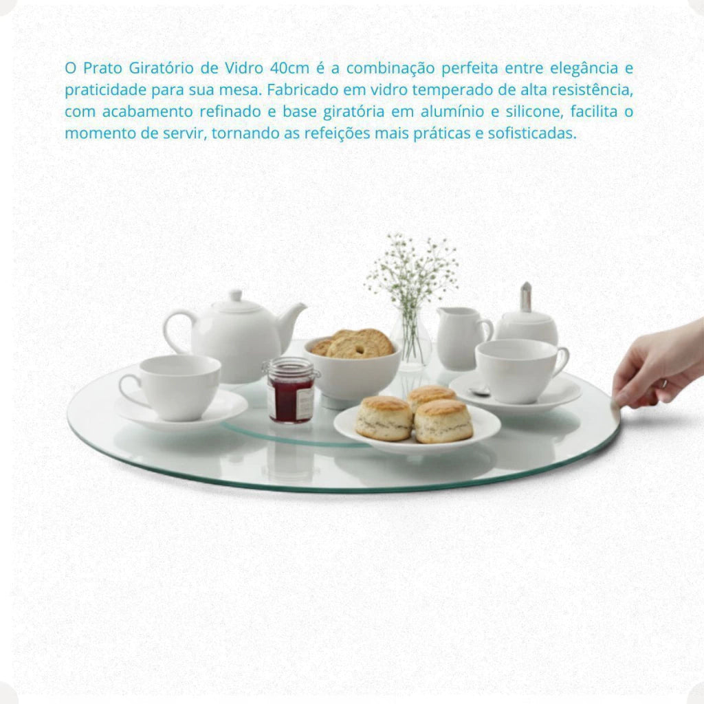Centro de Mesa Giratório em Vidro – 40 cm