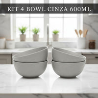 Kit Bowl Fibra de Bambu 600ml 4 peças Cinza