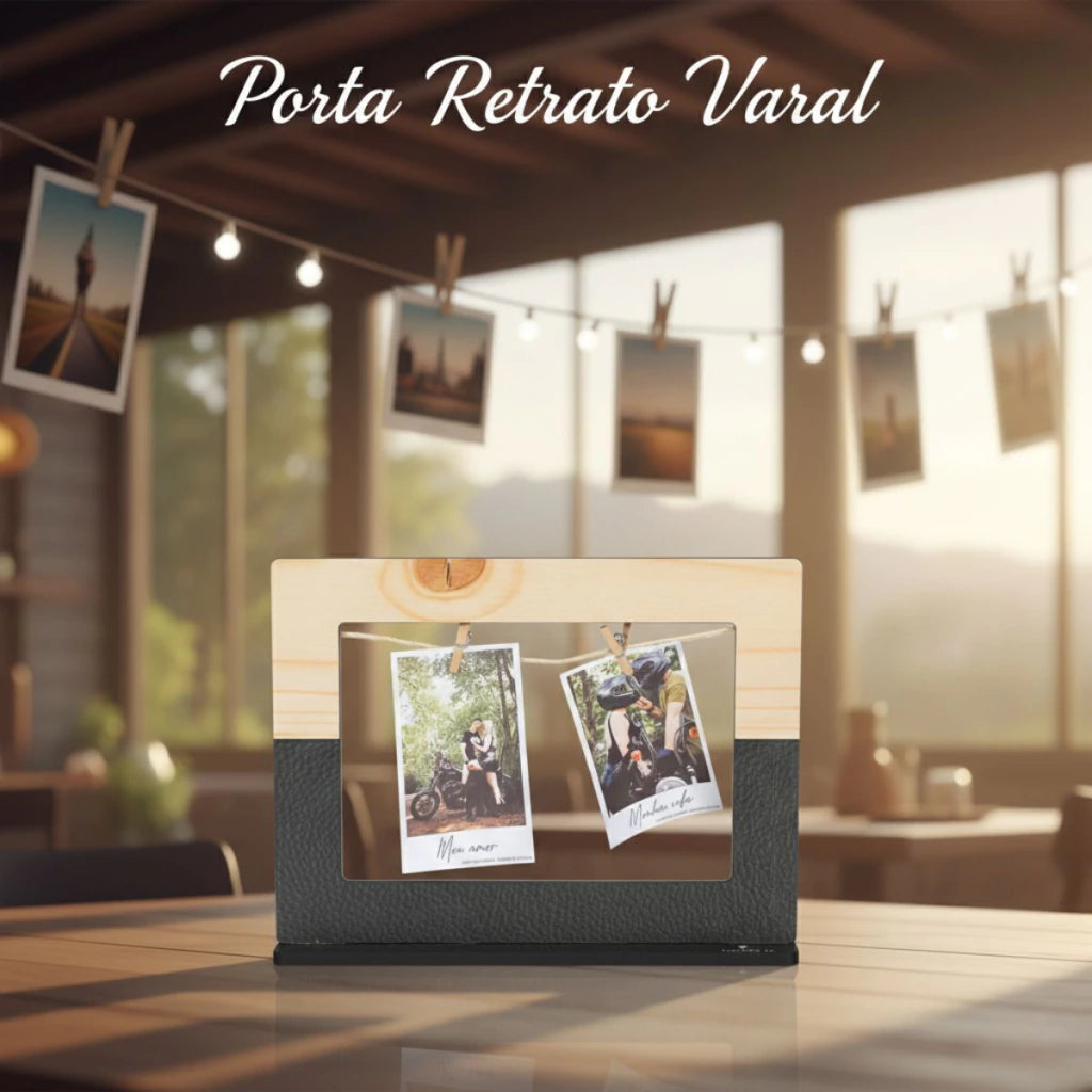Porta-Retrato Varal Polaroide em MDF Preto