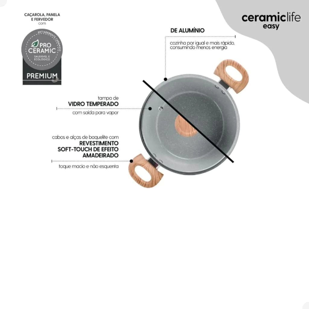Conjunto de Panelas Brinox Ceramic Life Antiaderente – Cinza
