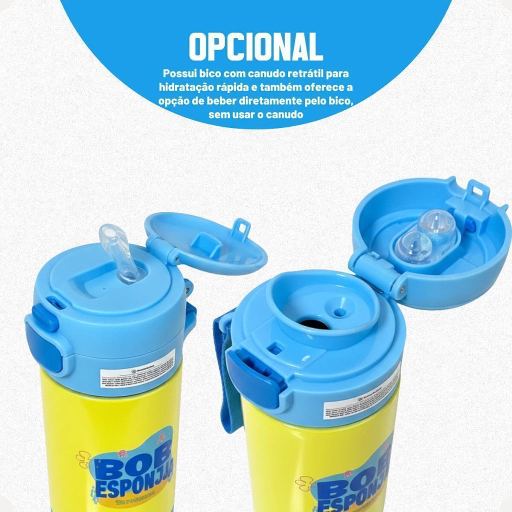 Garrafa Térmica Capsule com Canudo e Alça Bob Esponja – 450 ml