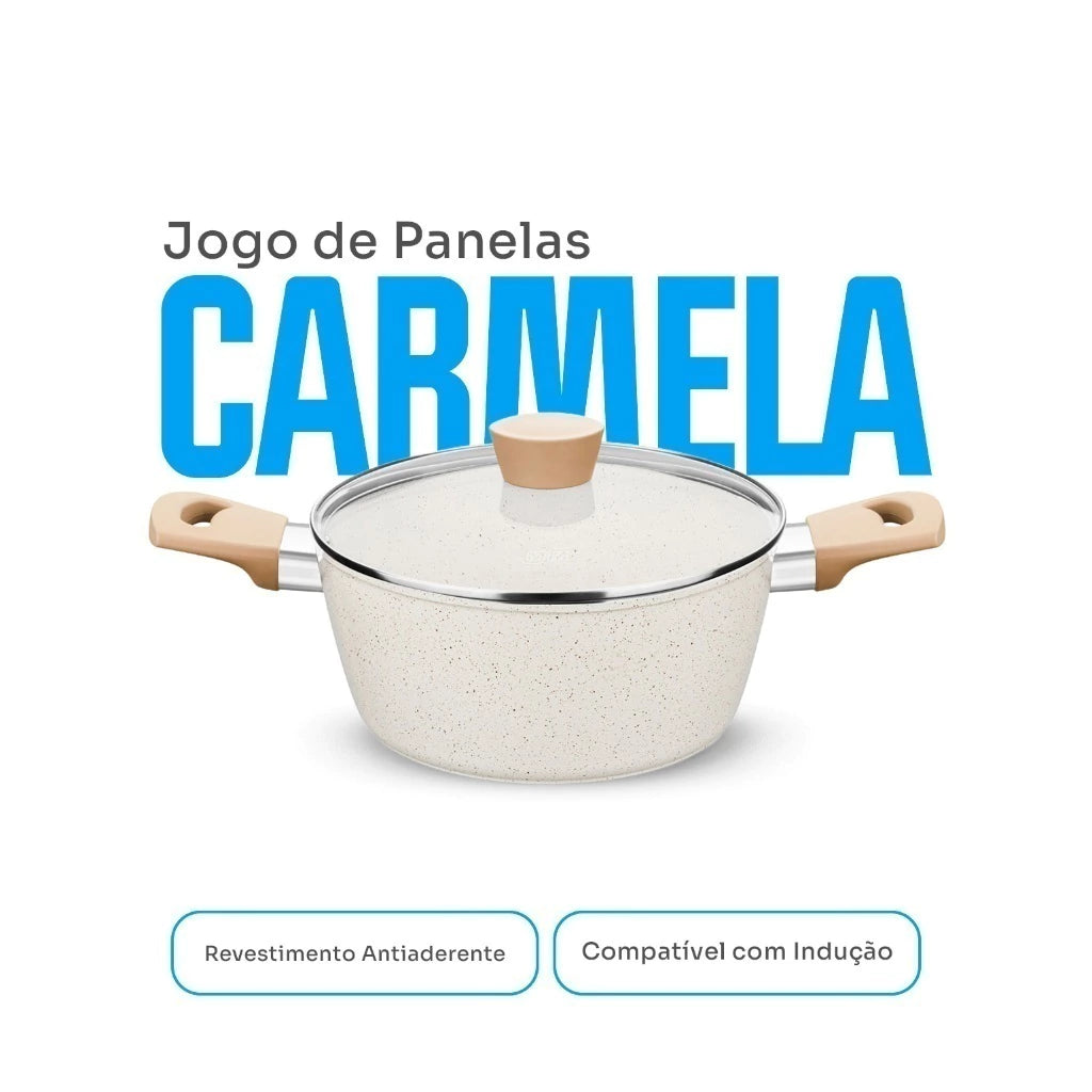 Conjunto de Panelas Carmela Vanilla MTA 5 Peças com Revestimento Ceramic Flon