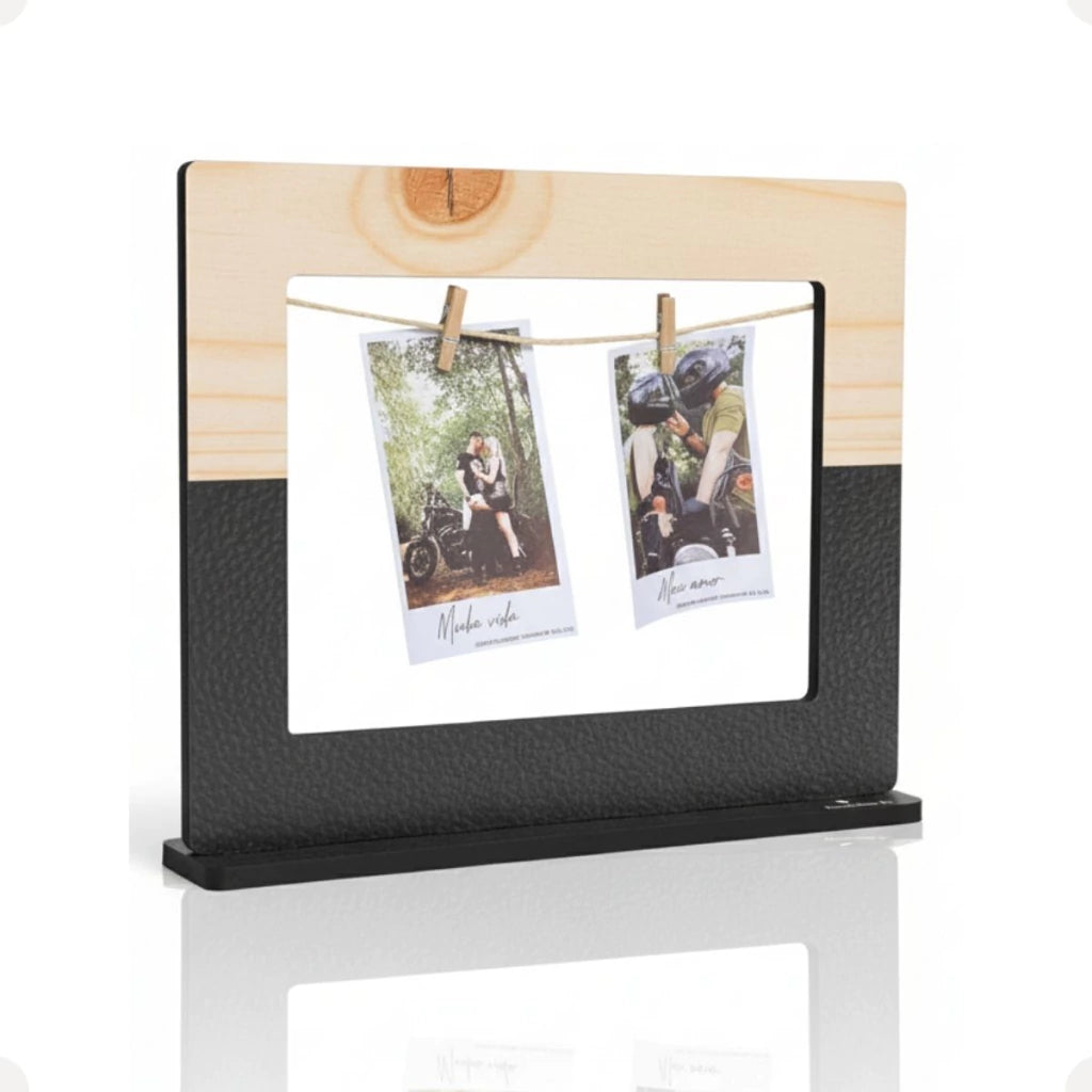 Porta-Retrato Varal Polaroide em MDF Preto