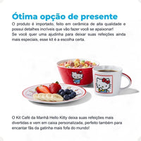 Conjunto Breakfast Hello Kitty em Cerâmica com Caneca, Bowl e Prato