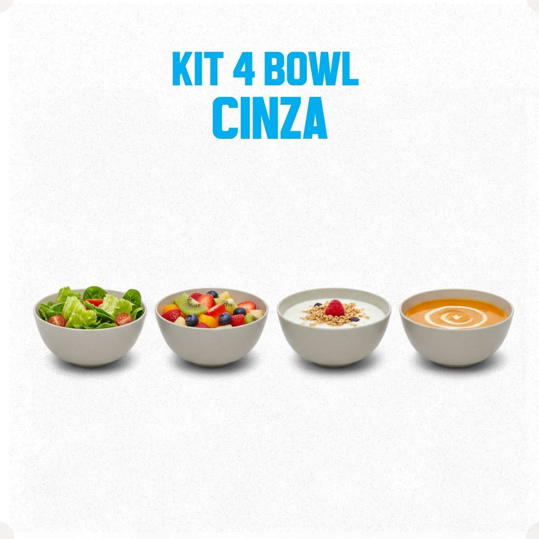 Kit Bowl Fibra de Bambu 600ml 4 peças Cinza