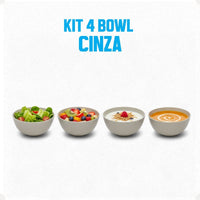 Kit Bowl Fibra de Bambu 600ml 4 peças Cinza
