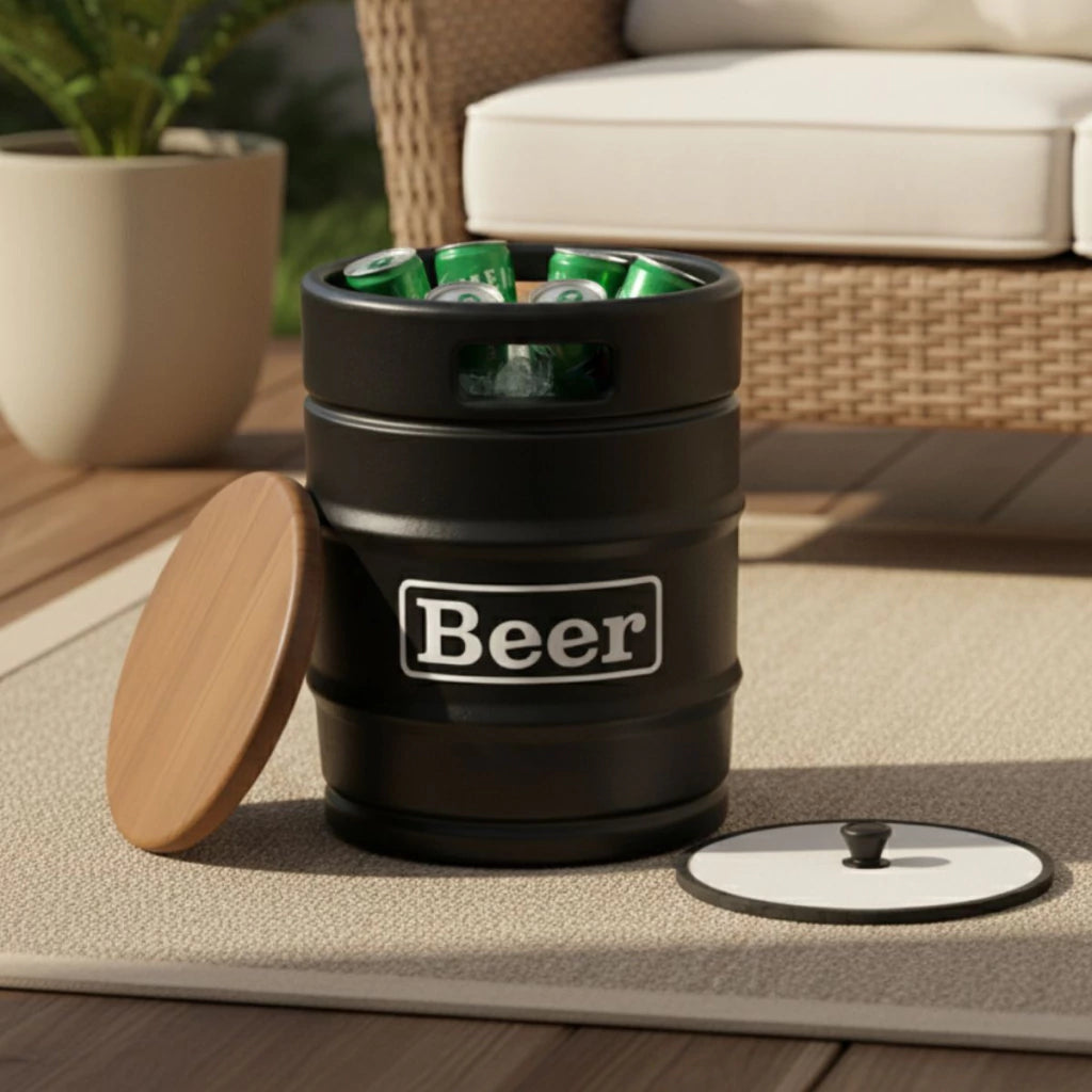 Barril Cooler Banco Preto com Tampa Marrom