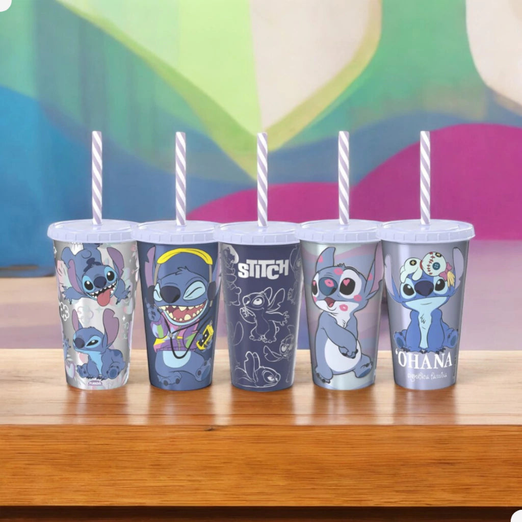 Copo com Tampa e Canudo Stitch – 500 ml (Sortido)