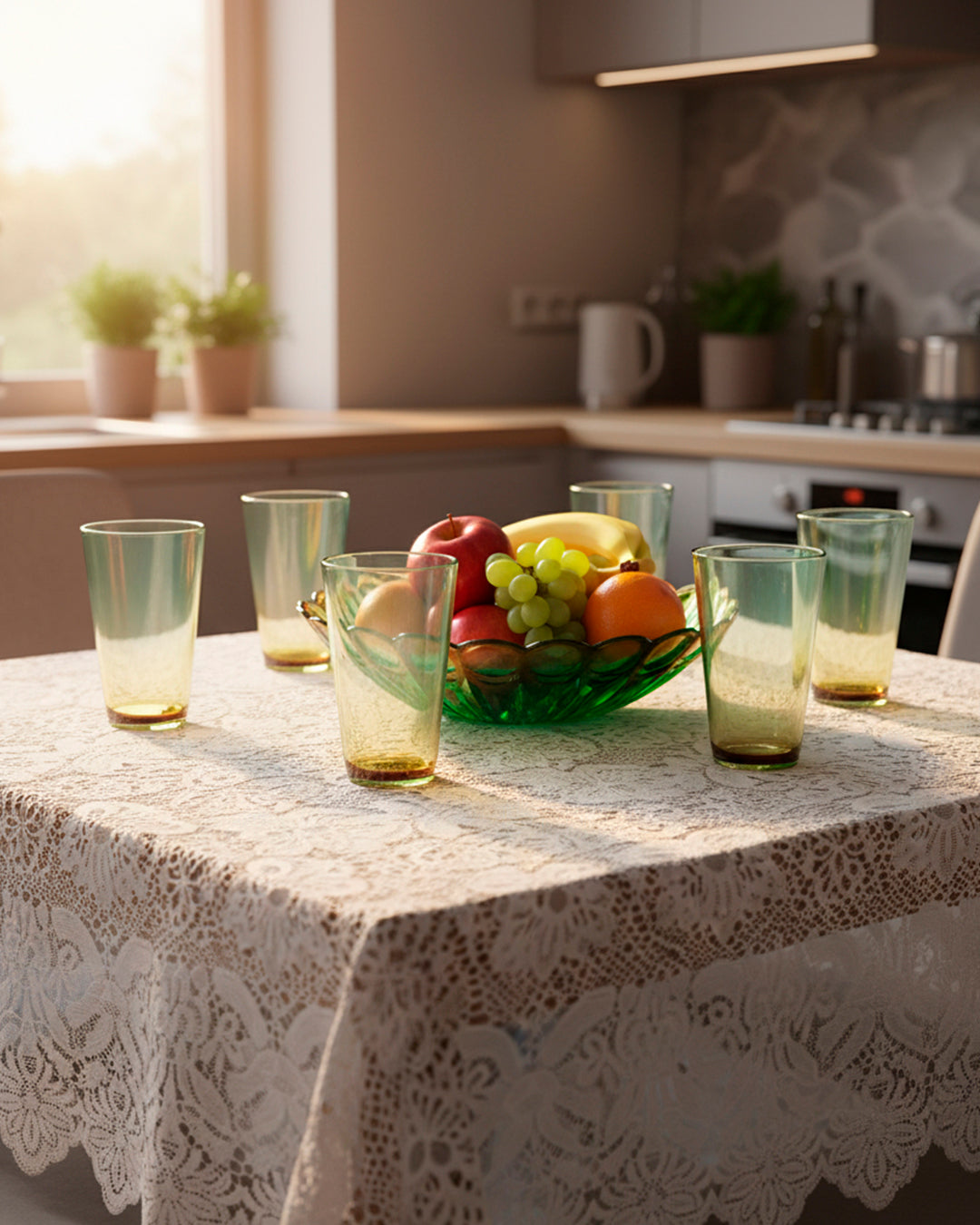 Kit Centro de Mesa Esferas com 6 Copos Taiti Bicolor Verde Ambar