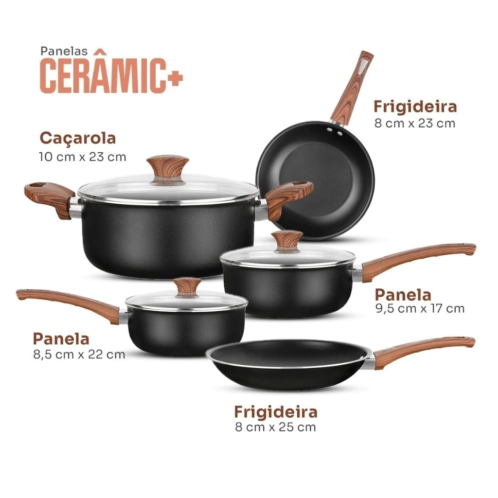Conjunto de Panelas MTA Ceramic 5 Peças com Revestimento Cerâmico