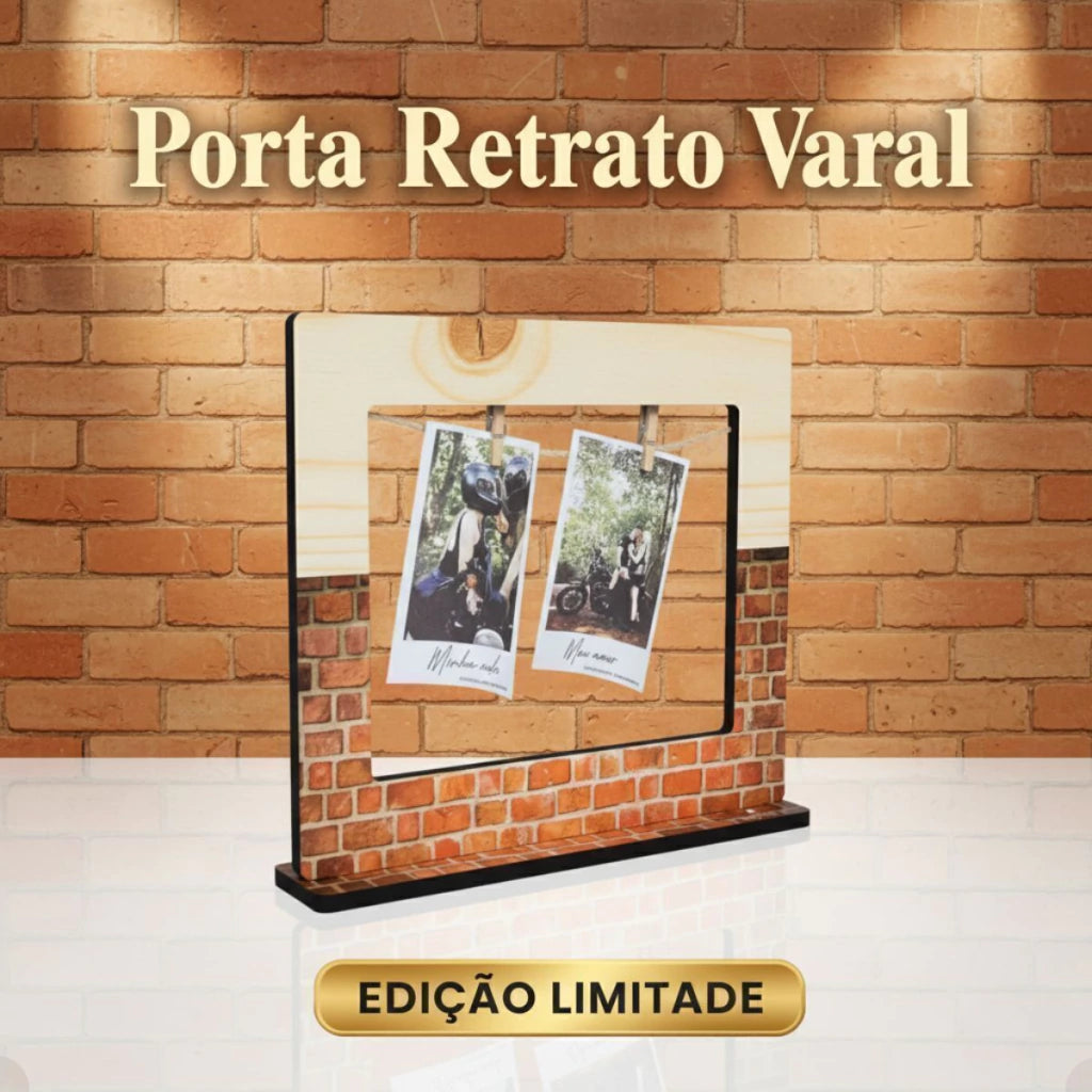 Porta-Retrato Varal Polaroide em MDF Tijolo