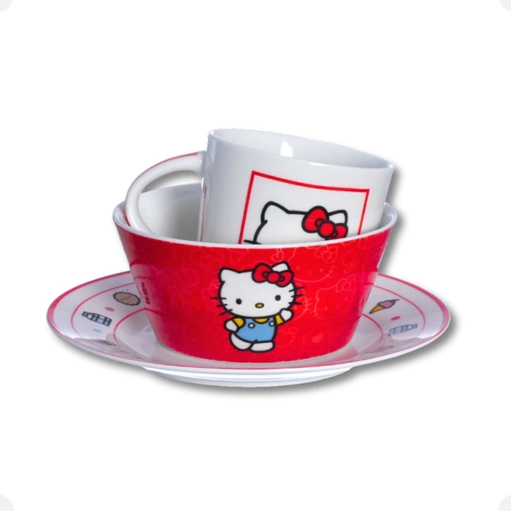 Conjunto Breakfast Hello Kitty em Cerâmica com Caneca, Bowl e Prato