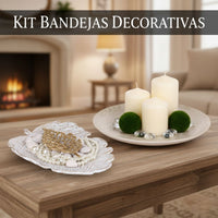 Kit Centro de Mesa Redondo 30cm + Folha Curva 24,5cm Zein Branco Dourado