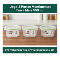 Pote Plástico Hermético com Trava Redondo – 550 ml Verde